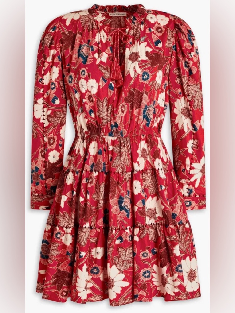 Red Floral Tiered Long Sleeve Dress